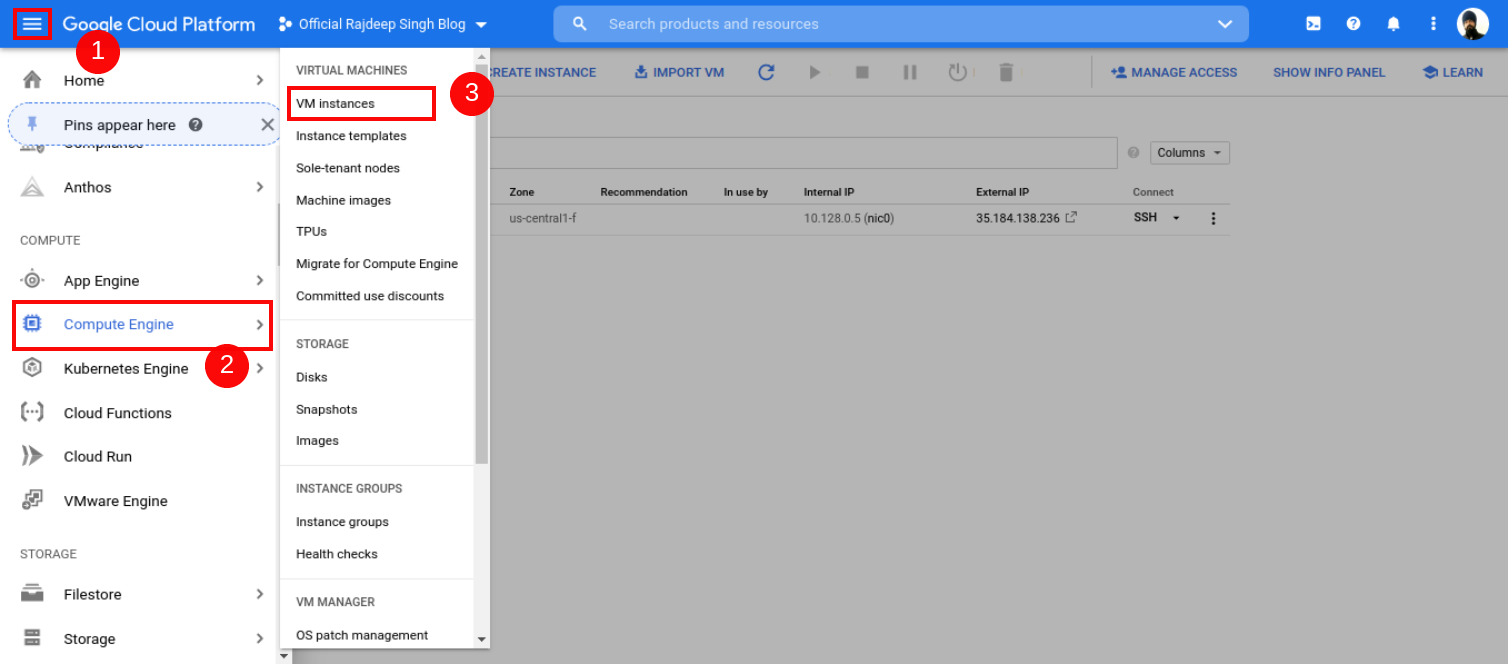 Go To VM Instances page