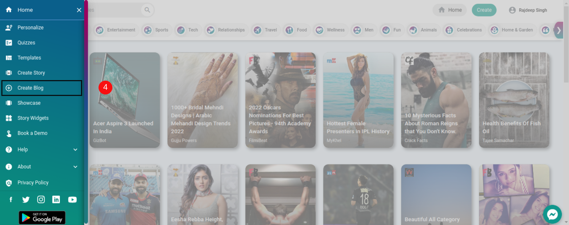 Create a blog for amp story