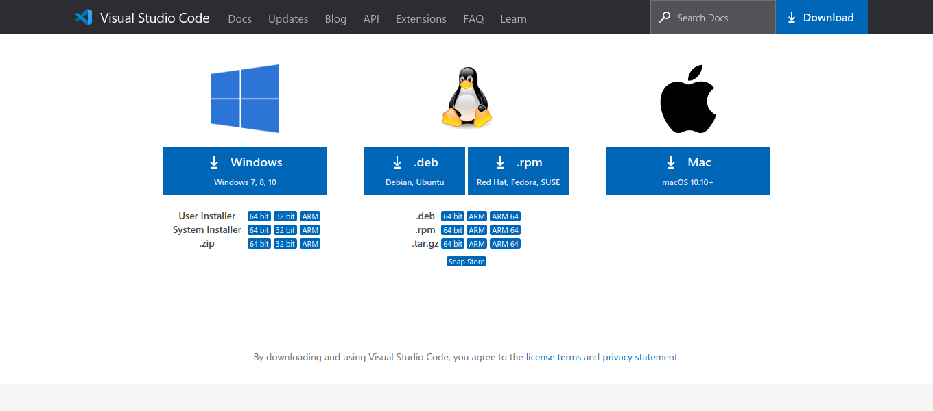 Download page of vscode